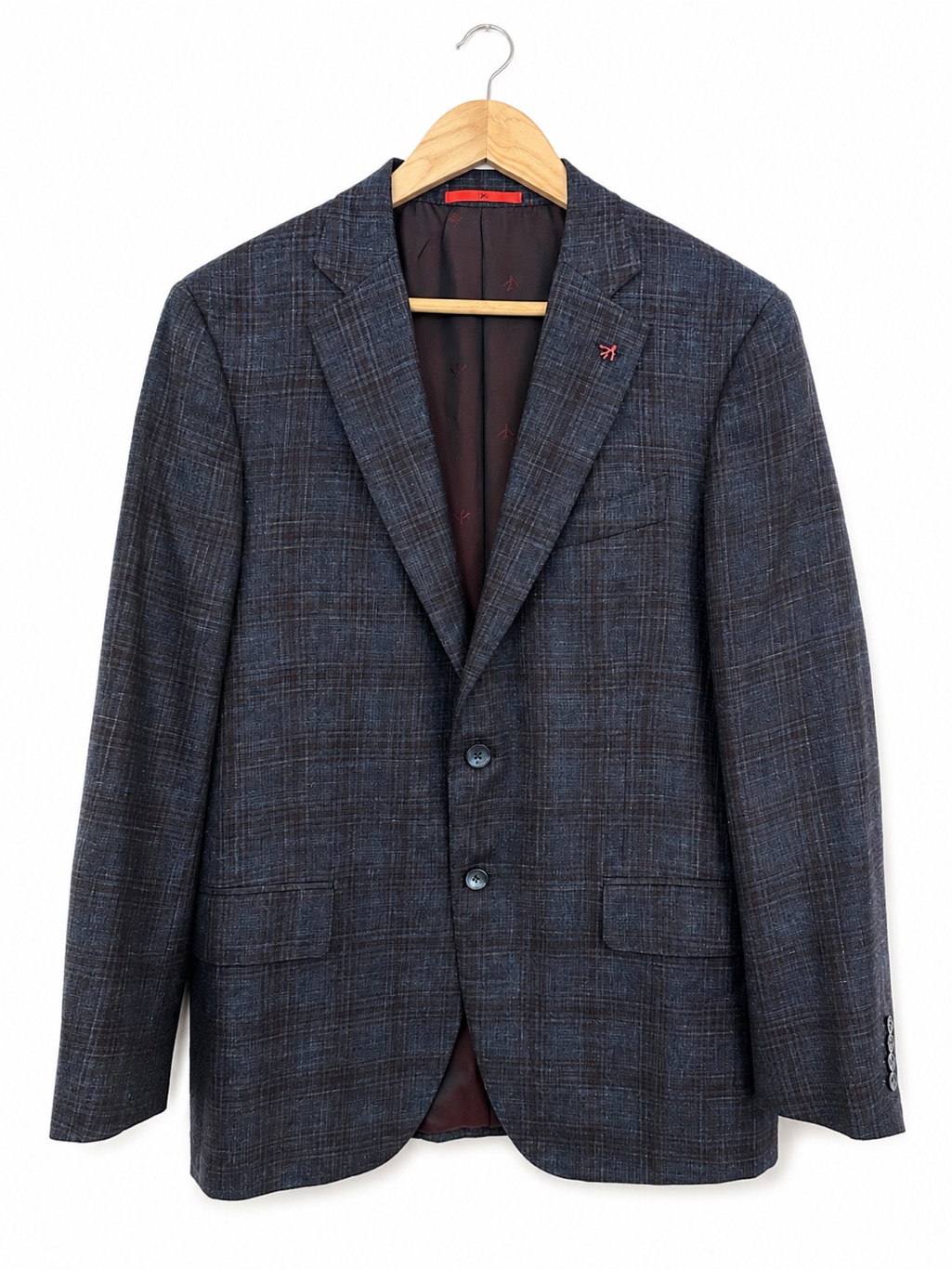 Isaia Napoli 52r Wool Silk Linen Windowpane Sport Coat Blue Plaid Italy 42r